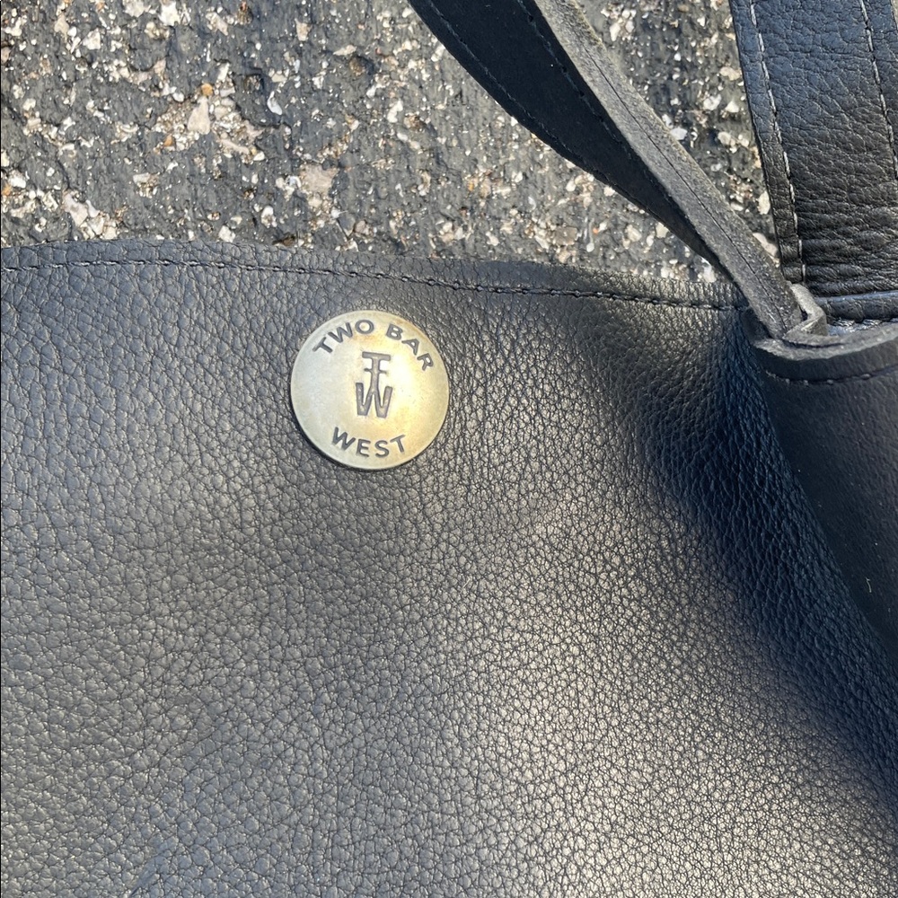 Two Bar West Black Leather Cheetah Print Bag